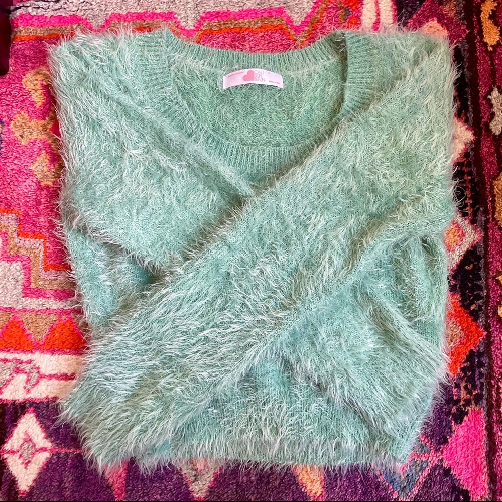 American Apparel Cropped Fuzzy Sweater in Blue